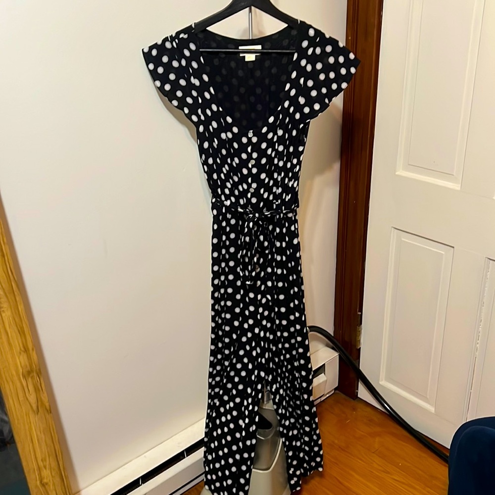 Black polka dot jumpsuit with tie waste